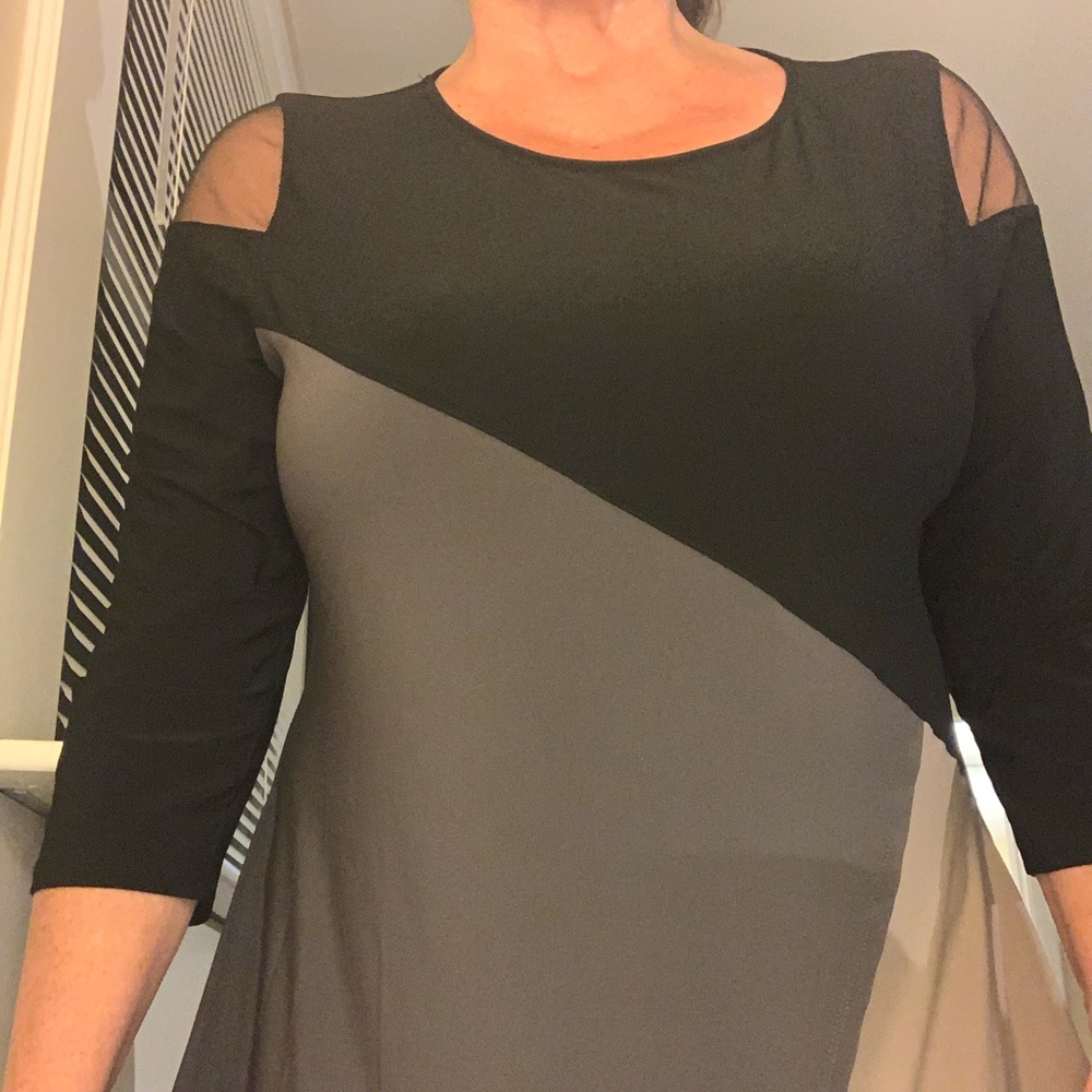 NWOT black with mesh peek-a-boo shoulders tunic